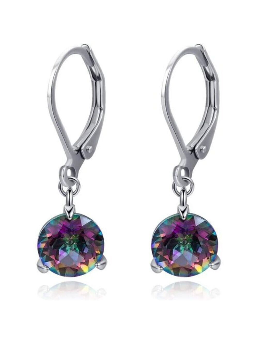 Halo Sparkle Teardrop Leverback Earrings for Women 18K White Gold Plated